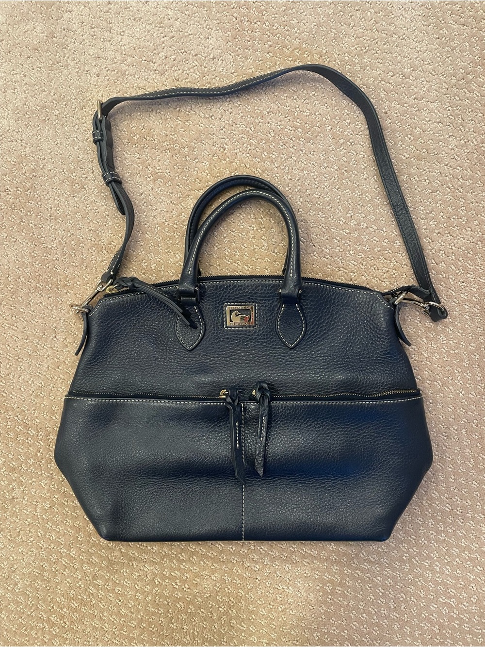 Dooney & Bourke blue pebbled Leather Satchel with Crossbody Strap